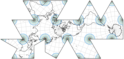 Dymaxion-like Conformal Projection, Areal Distortion